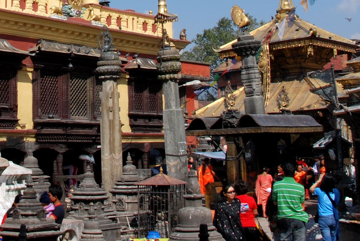 Kathmandu Swayambhunath 28 Two Statues Of Tara And A Peacock Statue Are Mounted On Pillars Near Hariti Temple West Of Swayambhunath Stupa 